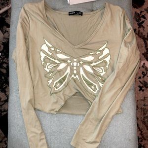 SHEIN green butterfly crop top